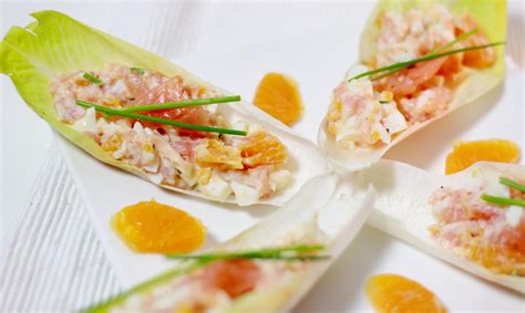 GEVULDE WITLOF KUIPJES MET ZALM EI EN MANDARIJN Cotton Cream