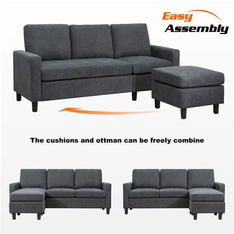 Walsunny Convertible Sectional Reversible Chaise L Shaped Sofa With