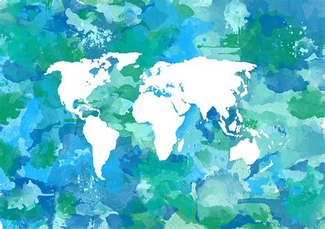 Teal Watercolor World Map Digital Art By Michelle Eshleman Fine Art