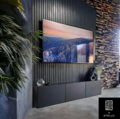 Parete Attrezzata Porta TV Moderna Listelli In Legno Verticali Nero