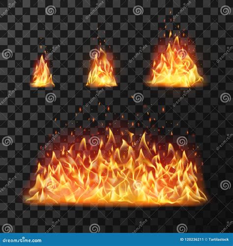 Burning Fire Flames Or Hot Flaming Blaze Fireball Blazing Fires Isolated Vector Set Stock