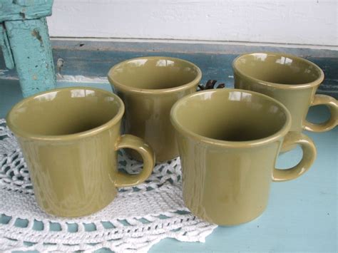 Vintage Mugs Avocado Green Set Of 4 Sale Etsy