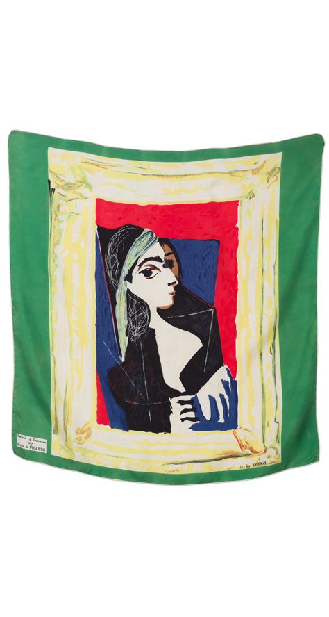 Spadem 1957 Pablo Picasso Portrait De Jacqueline Silk Twill Scarf Featherstone Vintage