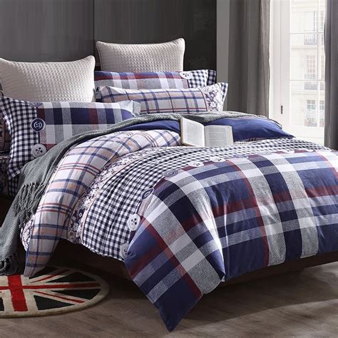 Navy Blue Red Gray And White Plaid Print Simply Chic Masculine Soft