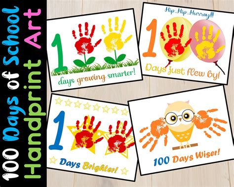 100 Days of School Handprint Art Craft, 100th Day of School Activities ...