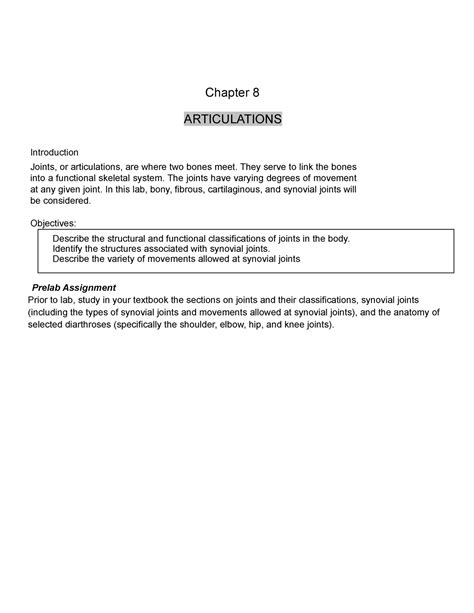 Lab 8 Articulations Joints And Movements Chapter 8 ARTICULATIONS