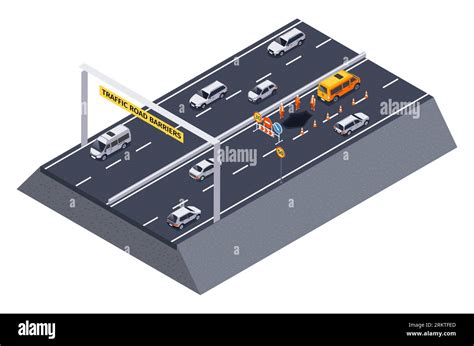 Isometric Traffic Road Barriers Composition With Isolated View Of