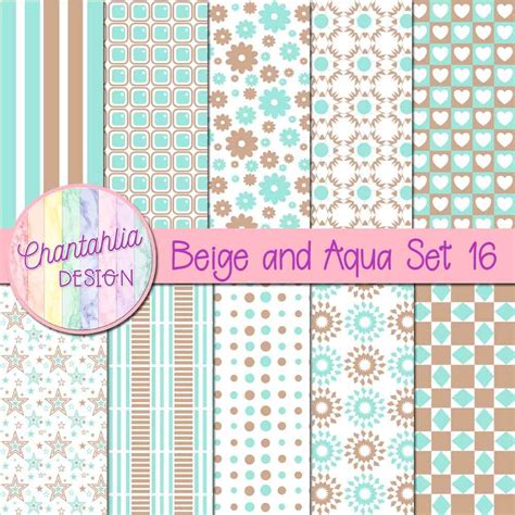 Free Beige And Aqua Patterned Digital Papers Set 16