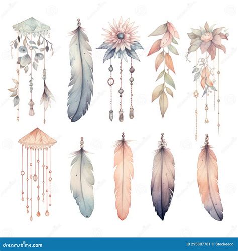 Whimsical Watercolor Dreamcatchers With Soft Pastel Colors Stock