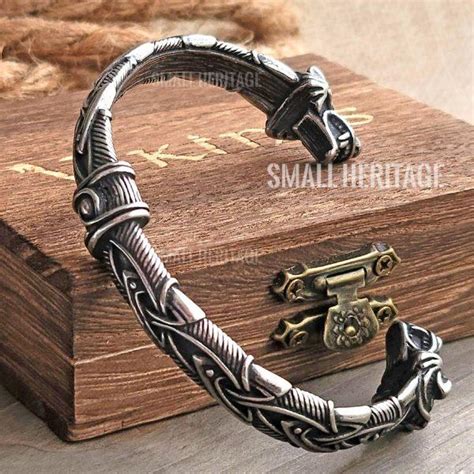 Men Viking Wolf Head Cuff Stainless Steel Bracelet