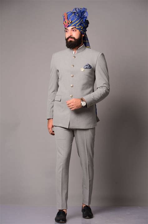 Handmade Modish Grey Jodhpuri Bandhgala Suit For Men Indian Wedding