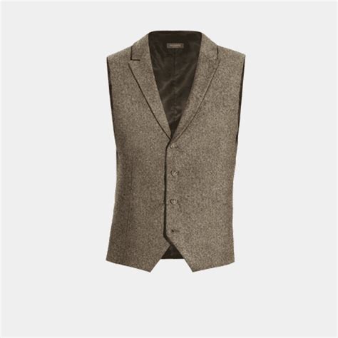 Hellbraune Donegal Tweed Weste Mit Spitz Revers