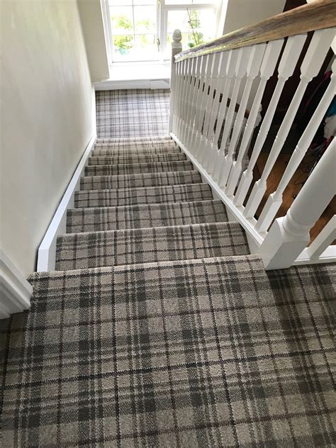 Grey Tartan Carpet Fitted To Stairs And Landing