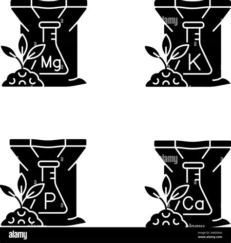 Chemical Fertilizer Black Glyph Icons Set On White Space Stock Vector