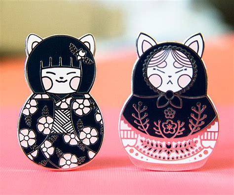 Sakura Cats Enamel Pin Kokeshi Pin Matryoshka Pin Hanami Etsy