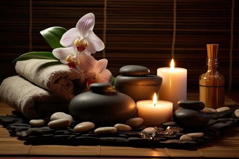 Premium Photo Candles Stones And Towel On Spa Massage Table Are Burning