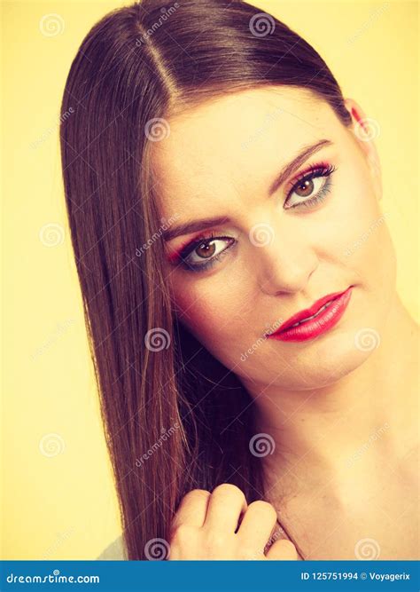Pensive Thinking Attractive Brunette Woman Stock Photo Image Of Long Expression