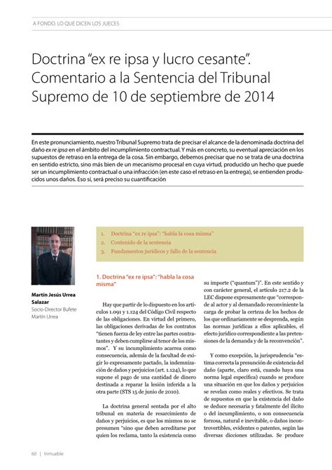 PDF Doctrina Ex Re Ipsa Y Lucro Cesante Comentario A La Sentencia