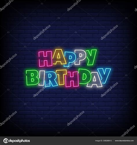 Happy Birthday Poster Neon Style Happy Birthday Neon Signs Greeting