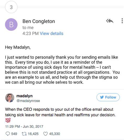 The Ceos Response To An Employee A Mental Health Day Importance