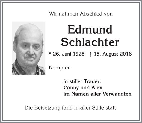 Traueranzeigen von Edmund Schlachter Allgäuer Zeitung