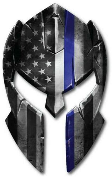 Thin Blue Line Spartan Helmet Heat Transfer Molon Labe Police Officer