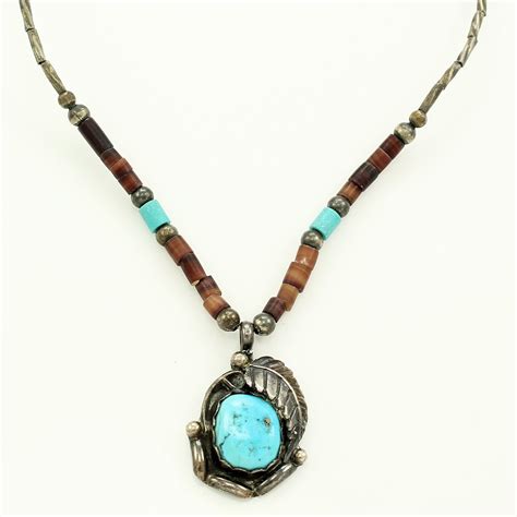 Vintage Southwestern Sterling Turquoise Pendant Heishe Liquid Silver