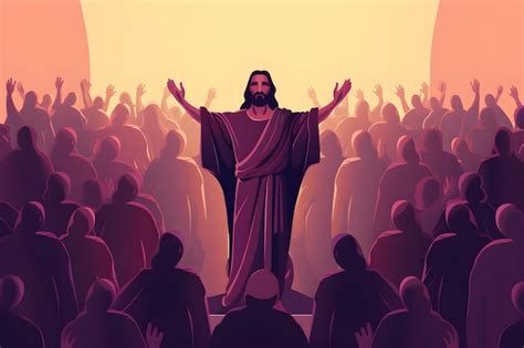 Premium Photo A Cartoon Of Jesus Standing In Front Of A Crowd