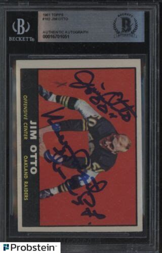 Jim Otto HOF Signed 1961 Topps Football 182 Raiders RC Rookie AUTO BGS