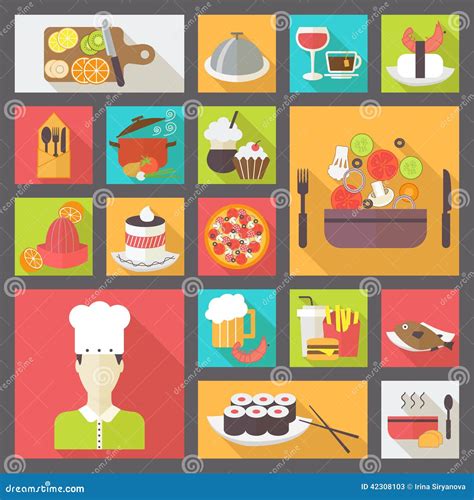 Food Icons Set For Cooking Restaurant Fast Food Stock Vector