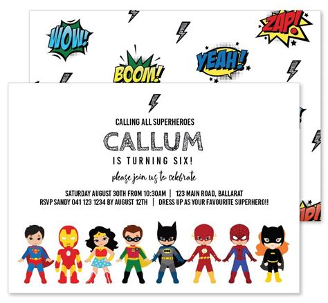 Cartoon Hero Printed Superhero Birthday Invitations Worksheets Library