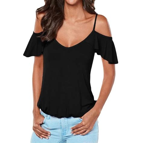 Buy Women Solid Off Shoulder Camisole Tops Summer Cold Shoulder Sexy Low Cut