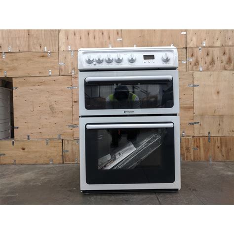 Refurbished Hotpoint Hag60p 60cm Double Oven Gas Cooker White