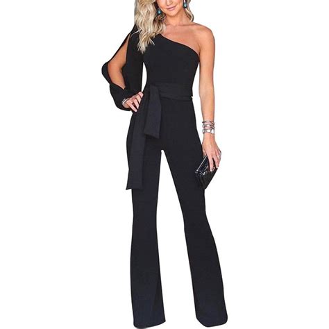 2019 Party Sexy Rompers Womens Jumpsuit Long Sleeve Split One Shoulder Overalls Elegant Evening