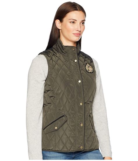 Lauren By Ralph Lauren Quilted Vest W Heritage Crest Dark Moss Women