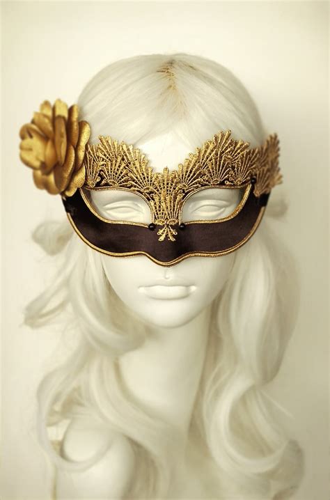 Black Gold Lace Masquerade Mask Venetian Style Halloween Etsy