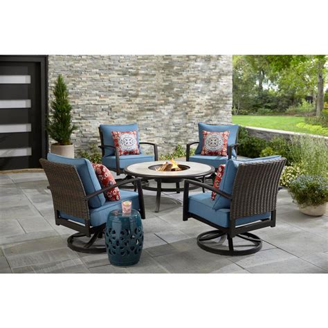 Hampton Bay Whitfield 5 Piece Dark Brown Metal Outdoor Patio Round Fire