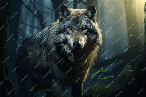 Premium AI Image | Wolf in the night forest