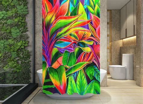 New Tropical Light Shower Curatin Hawaii Art Tropical Beach Art