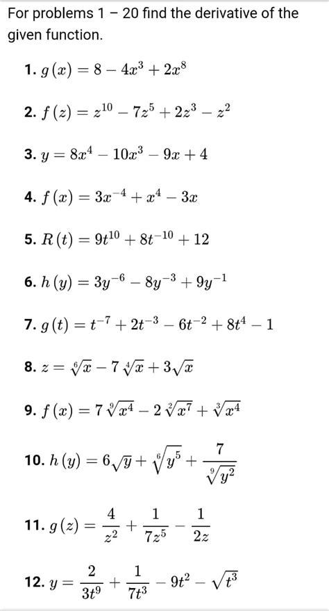 Solved For Problems 1 20 Find The Derivative Of The Given Function