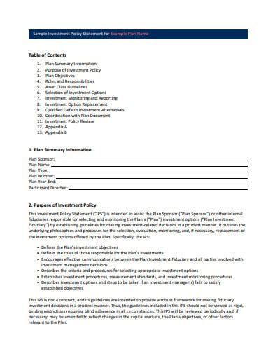 11 Investment Policy Statement Templates In Doc Pdf Free And Premium Templates