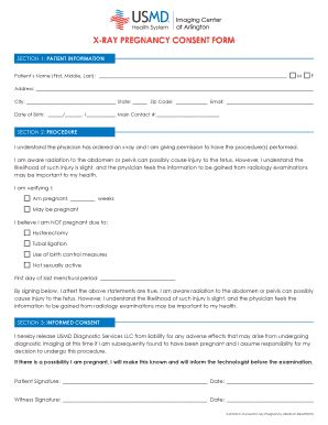 Fillable Online X Ray Pregnancy Consent Form Usmd Imaging Center Fax