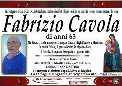 Velletri Piange La Scomparsa Di Fabrizio Cavola Aveva 63 Anni