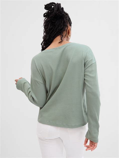 Relaxed Waffle Knit Henley T Shirt Gap Factory