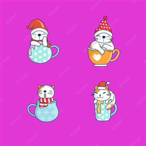 Premium Vector Cute Cat In Cup Coffe Chrismast