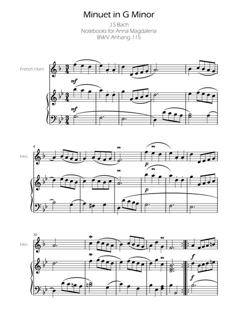 Minuet In G Minor Bwv Anh Bach French Horn Sheet Music