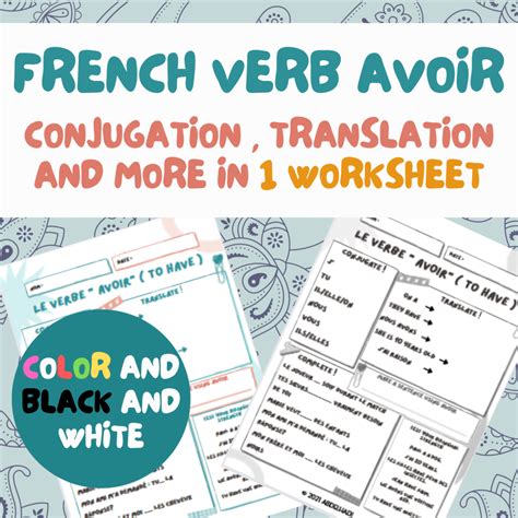 French Verb Avoir Worksheet Le Verbe Avoir Au Présent De Lindicatif