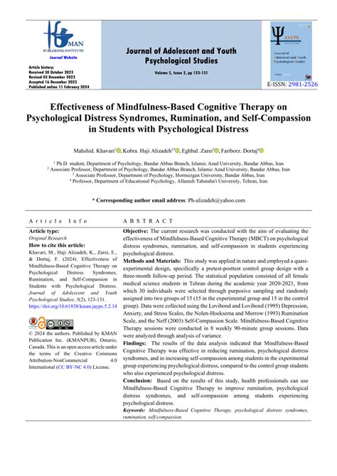 Pdf Effectiveness Of Mindfulness Based Cognitive Therapy On