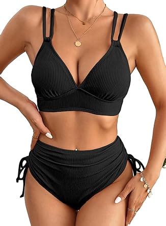 Amazon Herseas Women S Bikini Sets Two Piece Swimsuit V Neck High Waisted Ruched Tummy