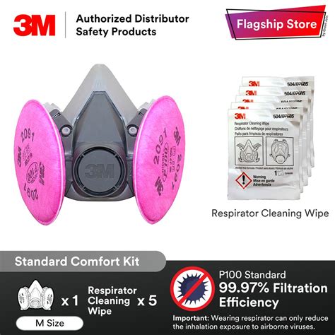 3m P100 Standard 6200 Reusable Respirator 2091 Filter Kit With Cleaning Wipes 3m 504 Shopee